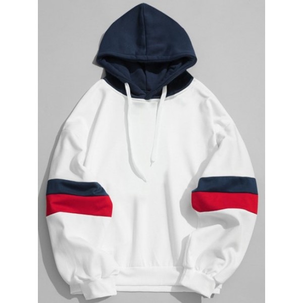 Drawstring Splicing Color Block Hoodie