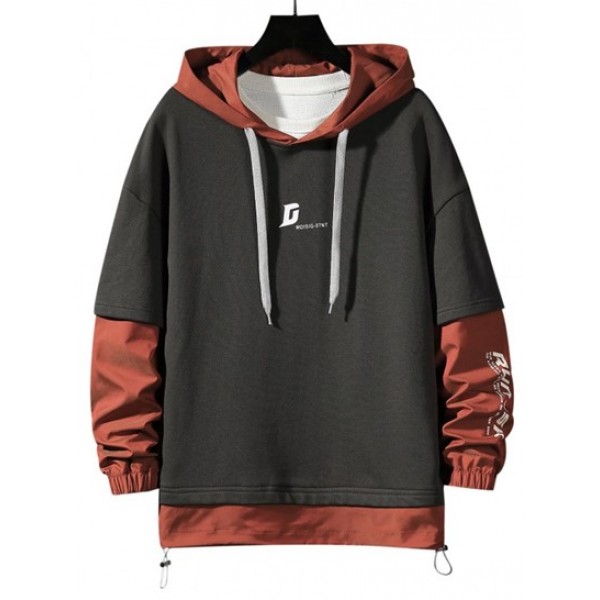 Letter Print Faux Twinset Hoodie