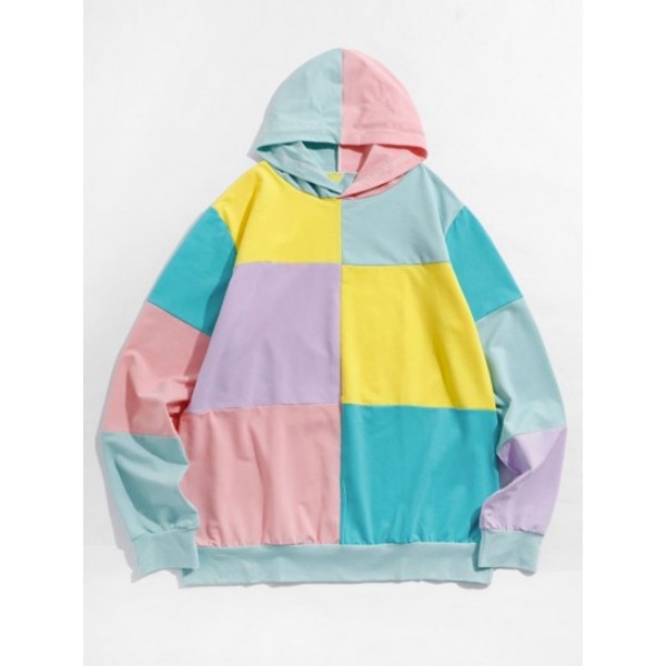 Colorblock Patch Casual Pullover Hoodie