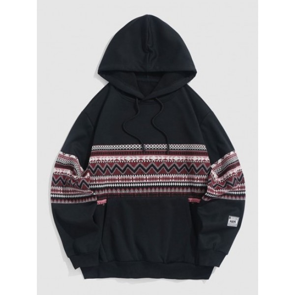 Ethnic Aztec Tribal Print Pocket Fleece-...