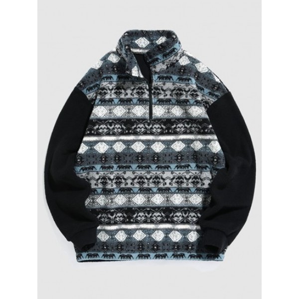 Ethnic Aztec Tribal Printed Quarter Zip ...