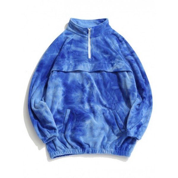 Tie Dye Half Zipper Raglan Sleeve Fleece...