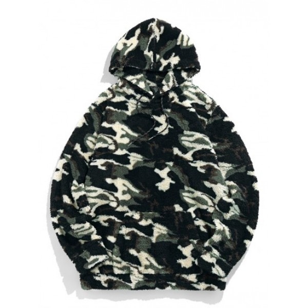 Camouflage Fluffy Sherpa Fleece Hoodie