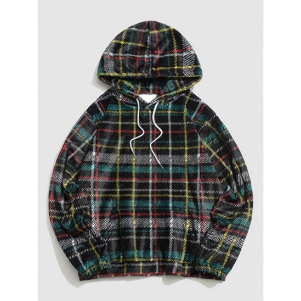 Fluffy Plaid Pattern Hoodie