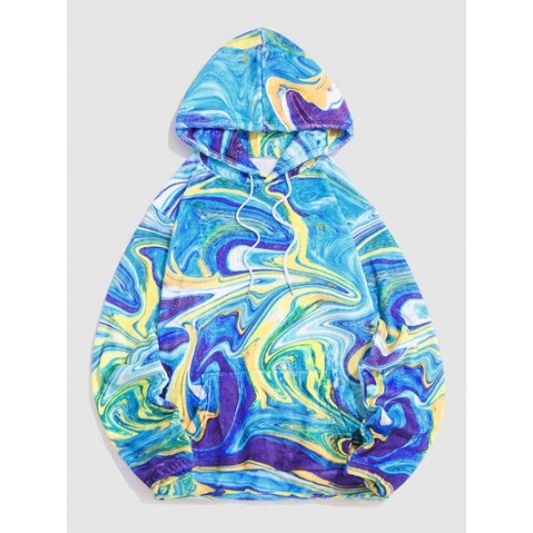 Colorful Swirl Print Polar Fluffy Hoodie