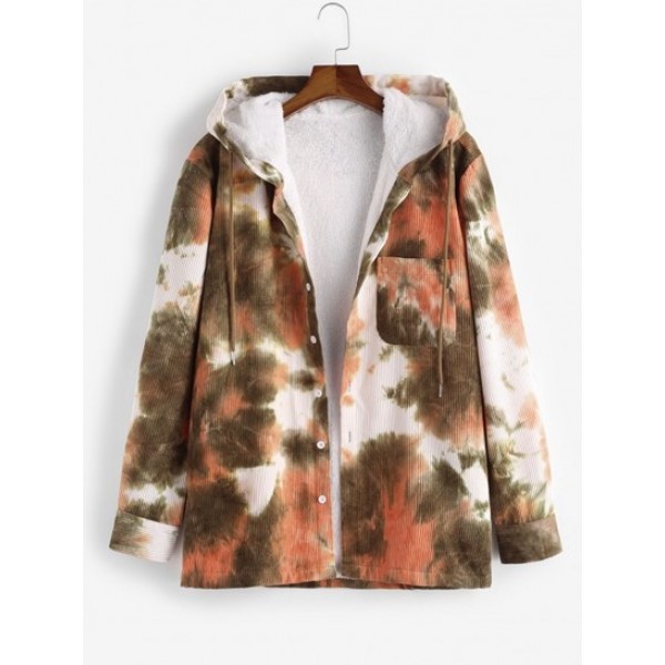 Hooded Tie Dye Pattern Fleece Corduroy J...