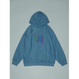 Y2K Aesthetic Reflective Butterfly Print Drop Shoulder Hoodie