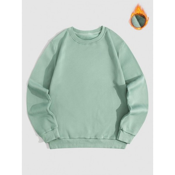 Solid Color Fleece-lined Basic Sweatshirt