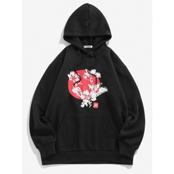 Sakura Print Kangaroo Pocket Fleece Hood...