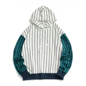 Two Tone Striped Drop Shoulder Hoodie...