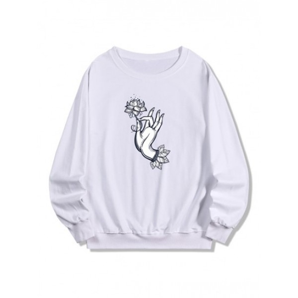 Flower Hand Print Pullover Sweatshirt