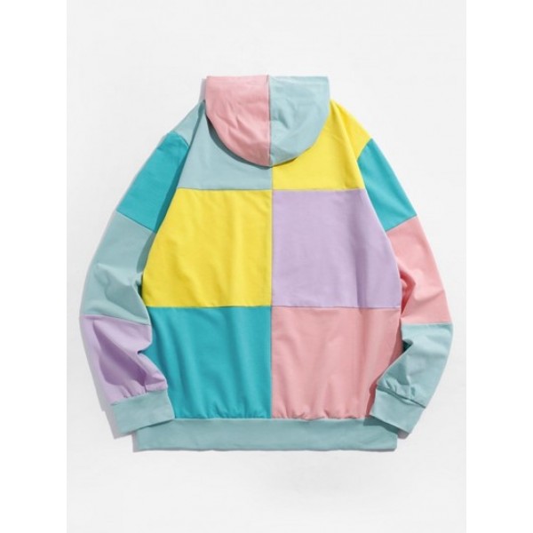 Colorblock Patch Casual Pullover Hoodie