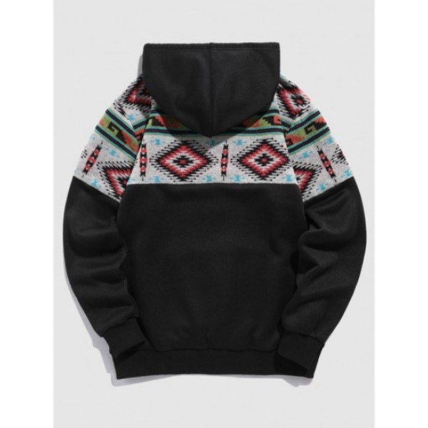 Ethnic Aztec Tribal Print Woolen Splicing Fleece-lined Hoodie