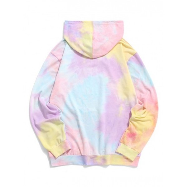 Tie Dye Print Letter Applique Graphic Hoodie