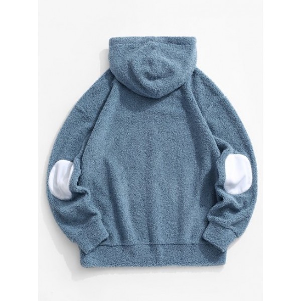 Come On Embroidery Elbow Patched Fluffy Teddy Hoodie