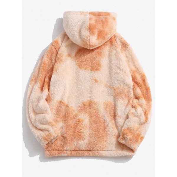 Hooded Zip Up Tie Dye Fuzzy Fluffy Jacket