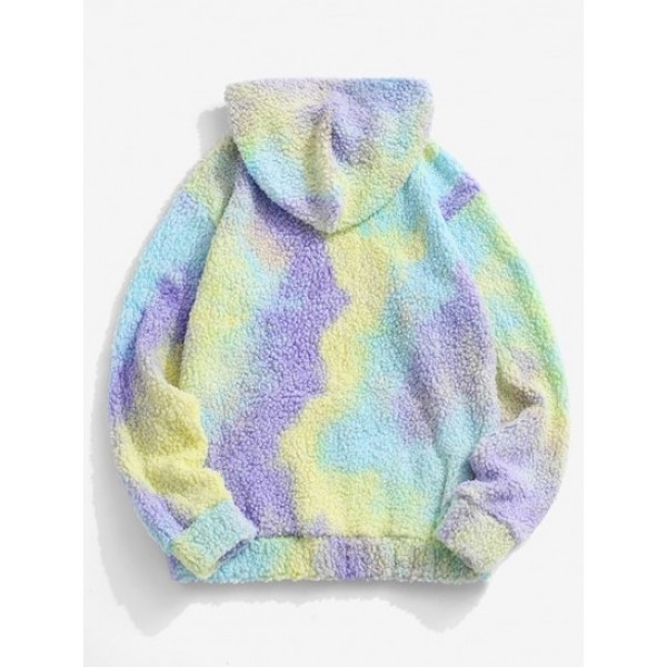 Tie Dye Front Pocket Fluffy Fleece Teddy Hoodie