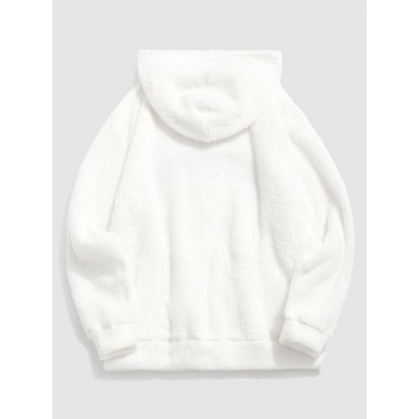 Letter Embroidered Kangaroo Pocket Fleece Fluffy Essentials Hoodie