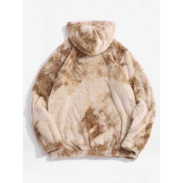 Applique Detail Tie Dye Pattern Fluffy Hoodie