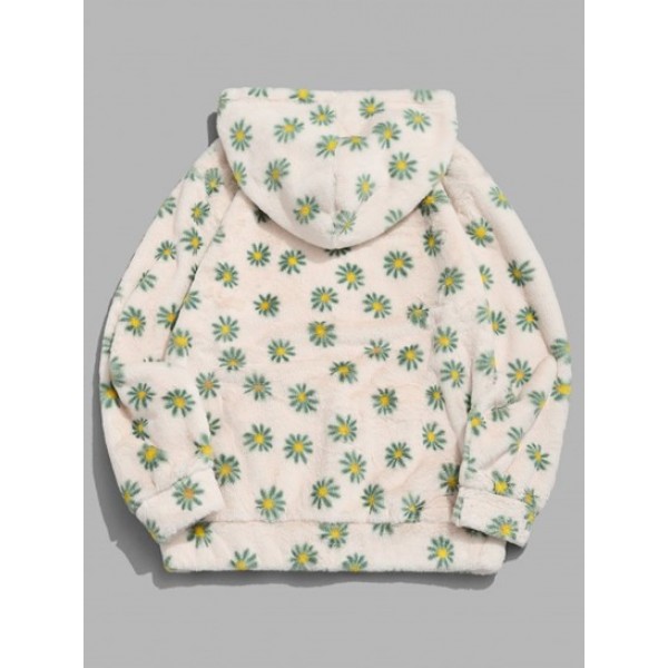 Fluffy Daisy Pattern Hoodie