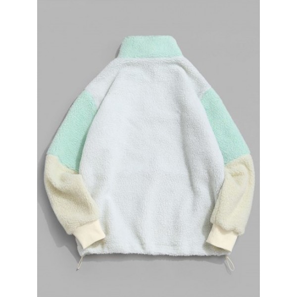 Colorblock Quarter Zip Fleece Teddy Sweatshirt