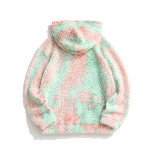 Tie Dye Patched Fleece Teddy Hoodie