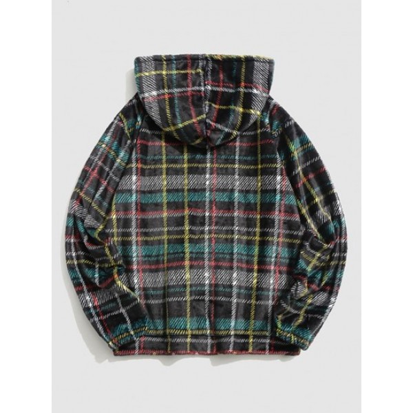 Fluffy Plaid Pattern Hoodie