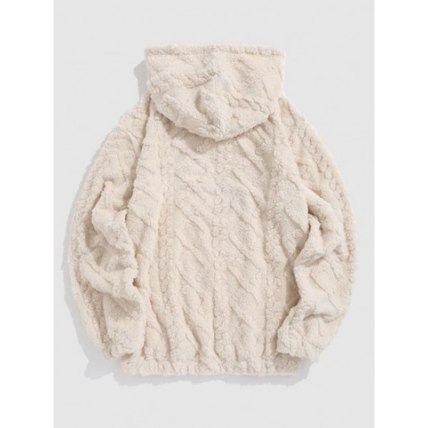 Letter Embroider Fluffy Flannel Drawstring Hoodie