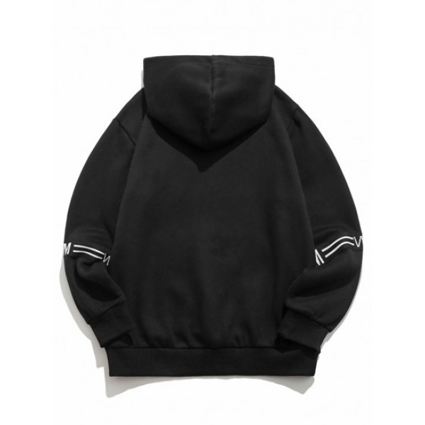 Letter Graphic Print Front Pocket Fleece Hoodie