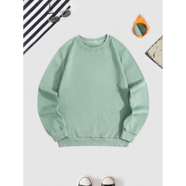 Solid Color Fleece-lined Basic Sweatshirt