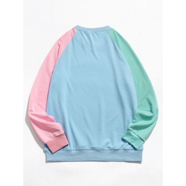 Colorblock Panel Raglan Sleeve Sky Blue Sweatshirt