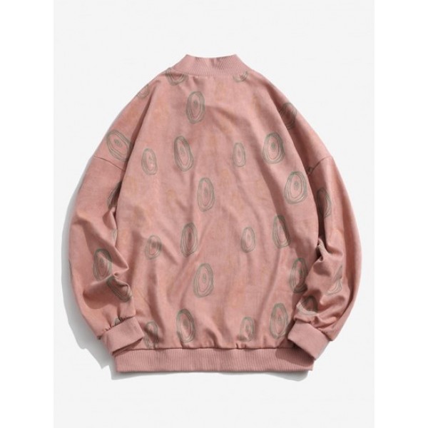 Circle Print Letter Embroidered Suede Sweatshirt