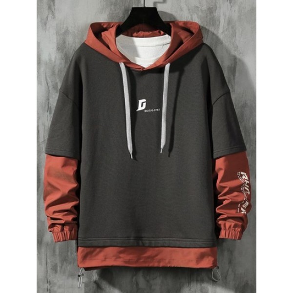 Letter Print Faux Twinset Hoodie