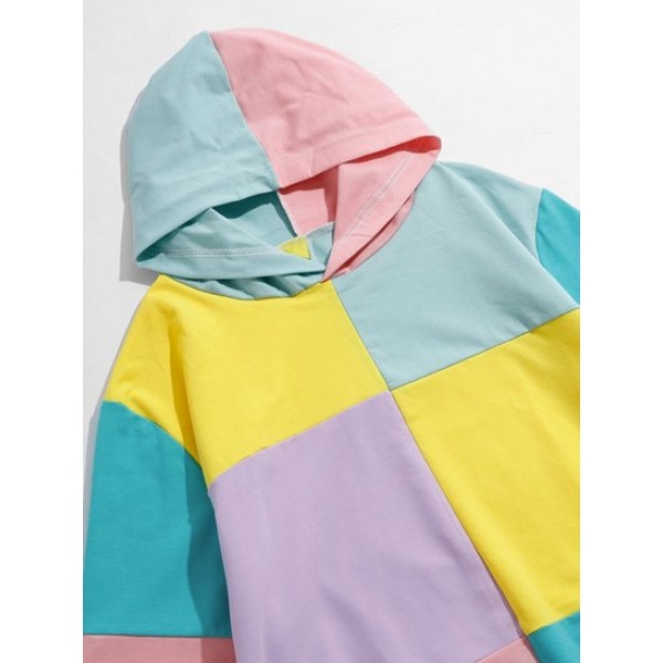 Colorblock Patch Casual Pullover Hoodie