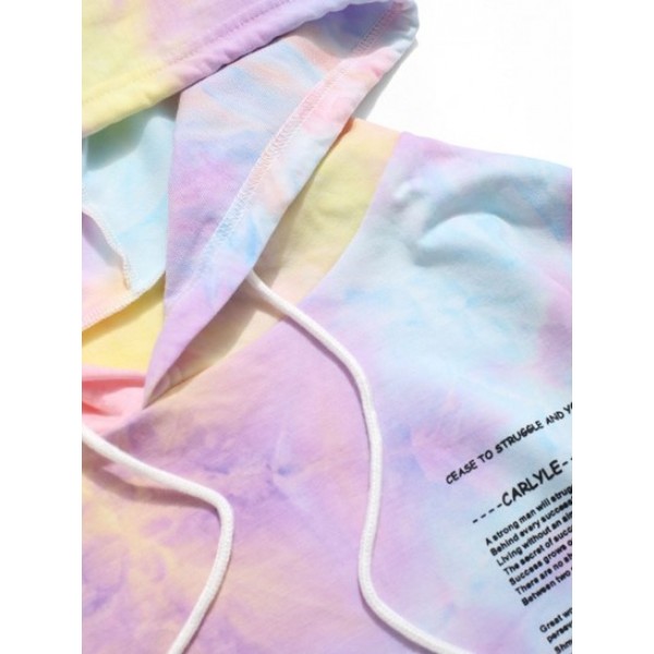 Tie Dye Print Letter Applique Graphic Hoodie