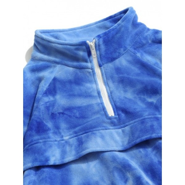 Tie Dye Half Zipper Raglan Sleeve Fleece Fluffy Sweatshirt