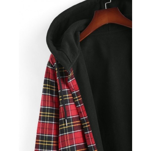 Fuzzy Flannel Plaid Fleece Lined Hooded Shirt Jacket