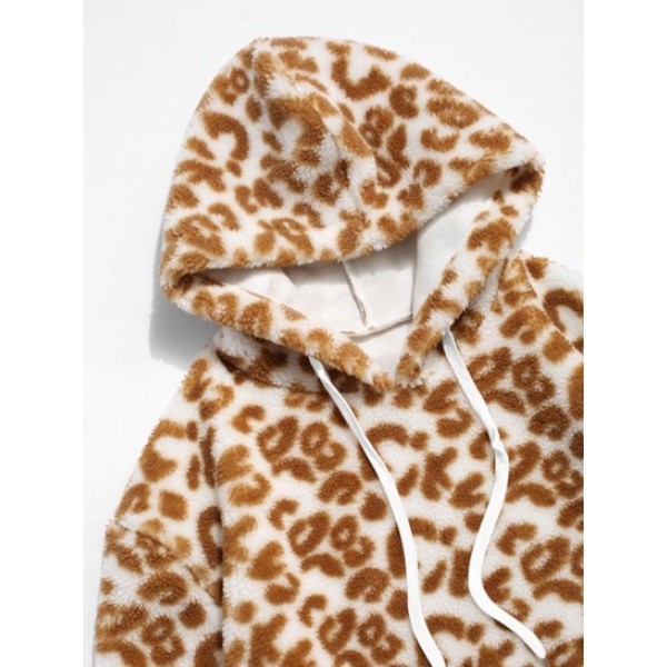 Leopard Pattern Fluffy Fleece Faux Fur Teddy Hoodie