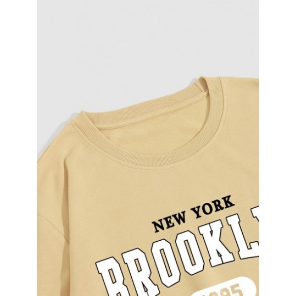 Vintage Letter BROOKLYN Printed Pullover Sweatshirt