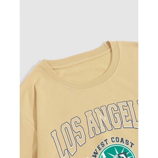 Letter LOS ANGELES Printed Vintage Pullover Sweatshirt