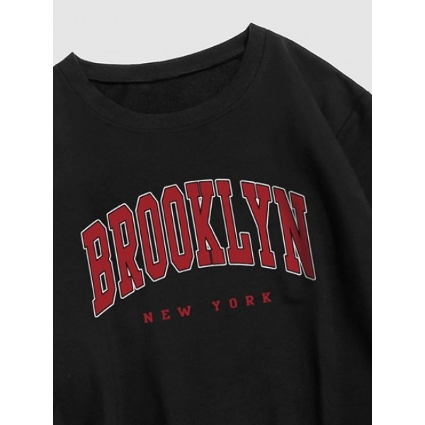 BROOKLYN Letter Print Crew Neck Vintage Essentials Sweatshirt