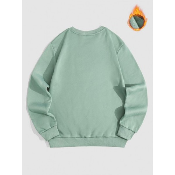 Solid Color Fleece-lined Basic Sweatshirt