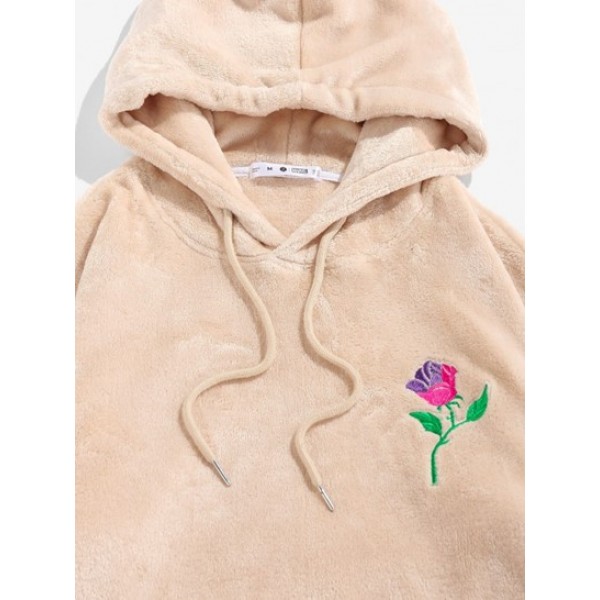 Rose Embroidery Fleece Hoodie