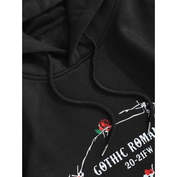 Gothic Romance Rose Graphic Fleece Lined Hoodie