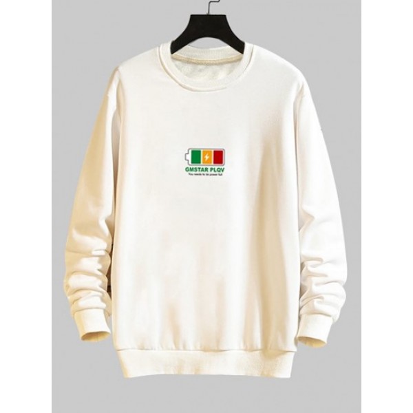 Full Battery Graphic Drop Shoulder Casual Sweatshirt