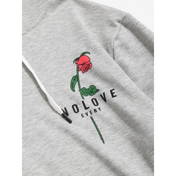 Kangaroo Pocket Flower Rose Print Graphic Hoodie