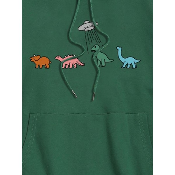 Streetwear Cartoon Dinosaur Print Kangaroo Pocket Hoodie