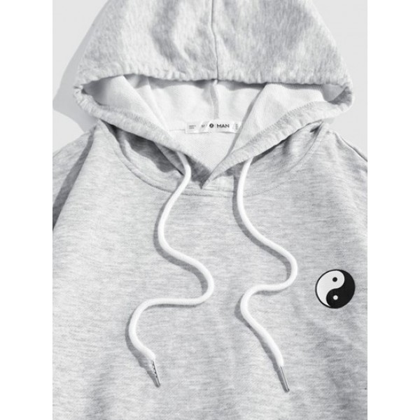 Streetwear Yin Yang Letters Print Kangaroo Pocket Hoodie