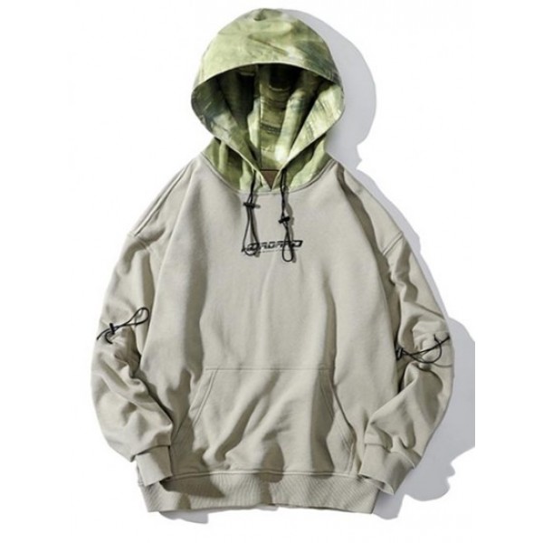 Letter Print Contrast Panel Drop Shoulder Hoodie