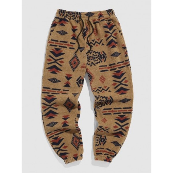 Quarter Zip Fuzzy Polar Fleece Ethnic Aztec Tribal Print Hoodie And Beam Feet Pants Set